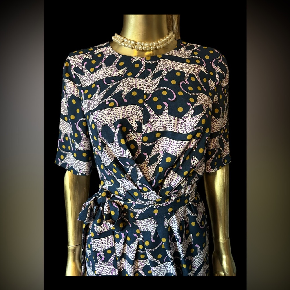 Rare Kate Spade Panther Polka Dot Printed Wide Leg Designer Jumpsuit Size 4 - Picture 5 of 11